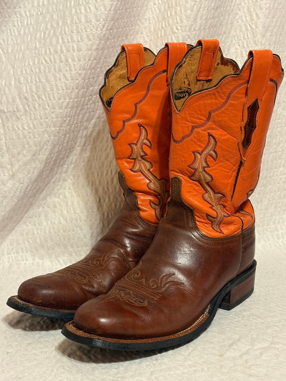 Lucchese Boots Coral and Brown Leather Western Cowboy Women’s Size 9B *READ*